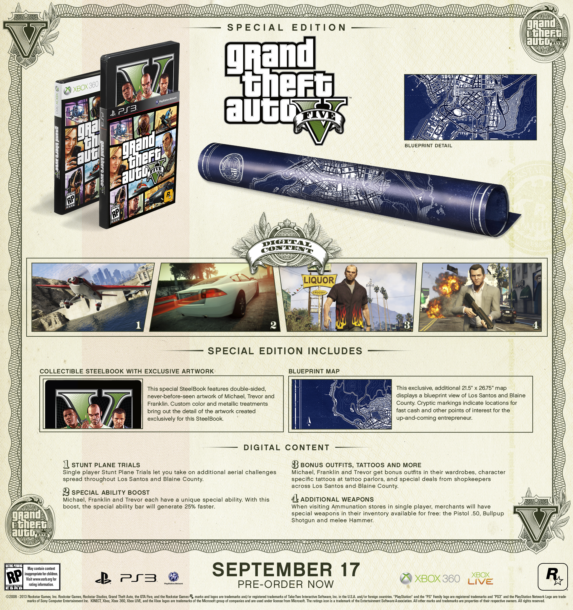 Xbox 360 - (GTA 5) Grand Theft Auto V 2 Disc Set w/ Manual -Tested -No Map