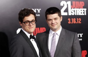 Directors Lord and Miller pose at the premiere of "21 Jump Street" at the Grauman's Chinese Theatre in Hollywood